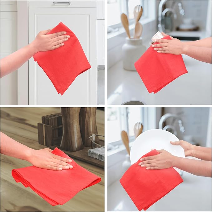 Urban Villa Kitchen Towels Cotton Dish Towels 27”x27” (Set of 12) Red