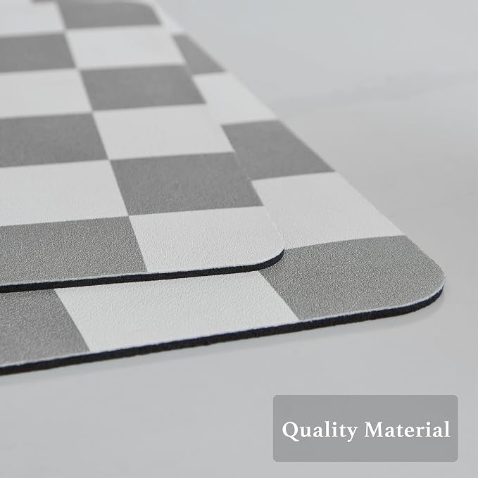 Ohocut Checkered Dish Drying Mat for Kitchen Counter, Coffee Bar Station Accessories, Retro Cute Aesthetic Modern Absorbent Drainer Mat Kitchen Drying Mat Easy Clean, Grey 12" x 19"