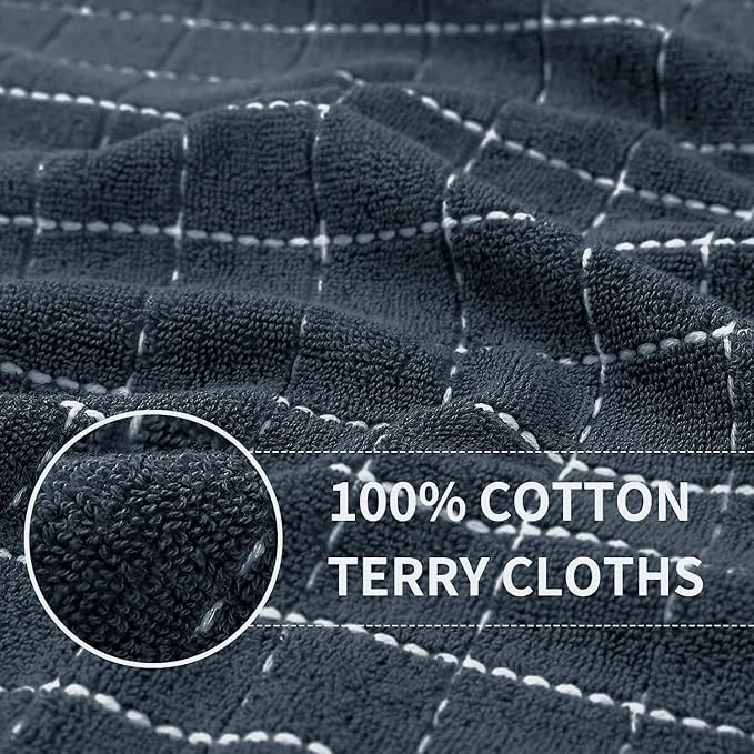Homaxy Kitchen Towels and Dishcloths Set, Set of 10, Dark Grey | Bulk Cotton Terry Kitchen Towels, Checkered Designed, Soft and Super Absorbent Dish Towels, 12 x 12 and 13 x 28 Inches