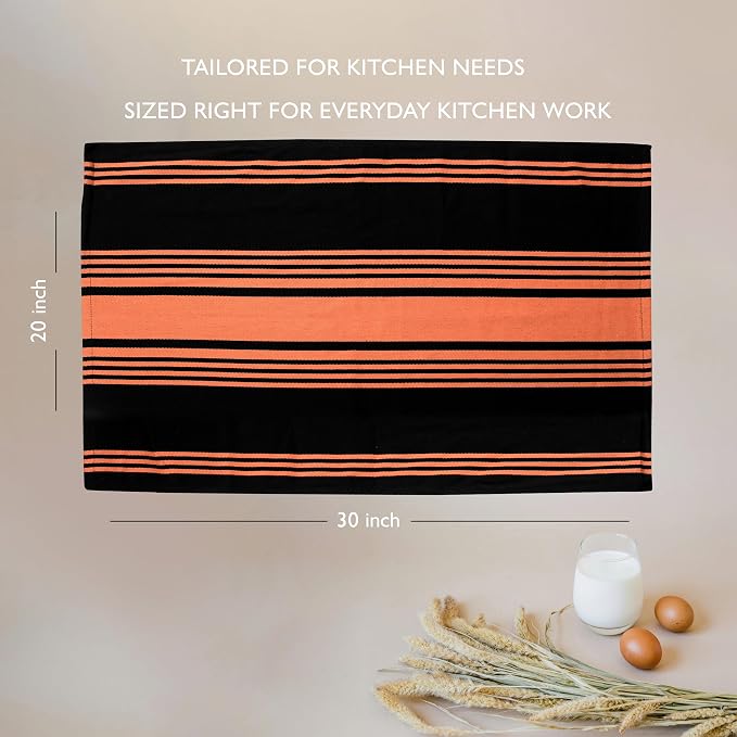 Urban Villa Kitchen Towels Cotton Dish Towels 20”x30” (Set of 6) Orange Blk