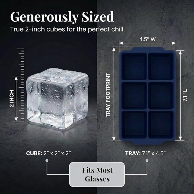KitchFort® Large Silicone Ice Cube Tray (3-Pack) - 2" Big Ice Mold with Lid | Easy Release, Cocktail, Whiskey Ice Cubes Mold - Food Grade - Ice Cube Trays for Freezer - Stackable Silicone Ice Tray