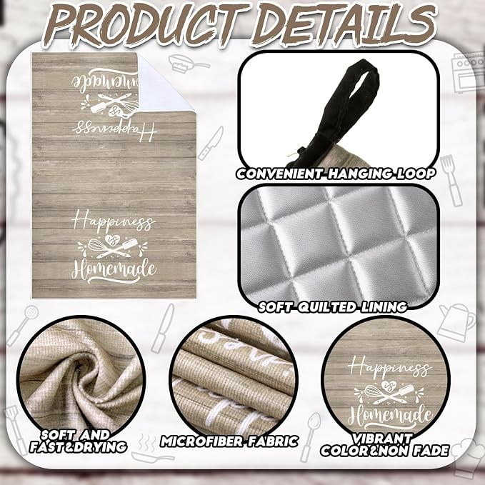 Sratte 6 Pcs Kitchen Decor Accessories Set, Kitchen, Brown Wood Grain | Farmhouse Kitchen Towels Pot Holders Oven Mitts Set 2 Dish Towels 2 Potholders 2 Cooking Mittens for Baking Cooking Supply