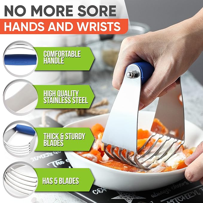 Spring Chef Medium Dough Blender Hand Tool, Durable Pastry Cutter, Sapphire | Heavy Duty Dough Mixer w/ Stainless Steel Blades, Professional Pastry Blender for Easy Mixing, Dishwasher Safe