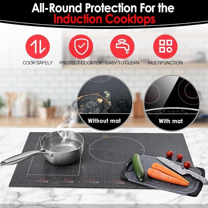 Extra-Large Translucent Induction Cooktop Protector Cover Mat 20.4" x 30.7 "(Magnetic) | 230°C (450℉) Heat-Resistant | Range Covers for Electric Stove | Multi-Use Silicone Mat (TSMGTS5)