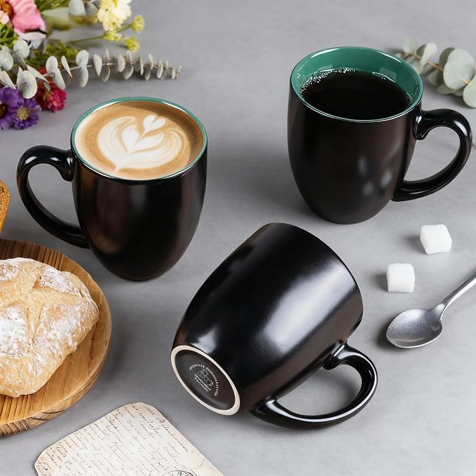 GBhome 12 oz Coffee Mugs Set of 6, Ceramic Coffee Cups- Green