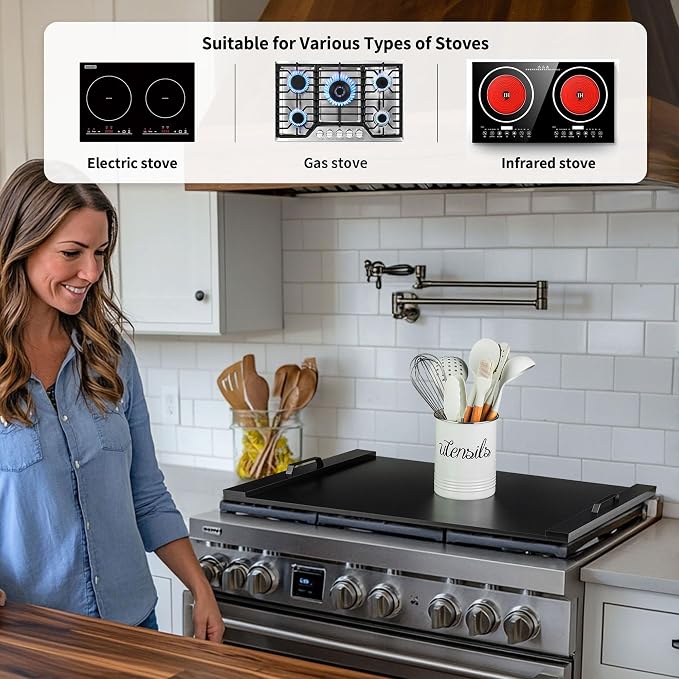 Hanobe Black Gas Electric Noodle Board Stove Cover 30" | Large Cover Top Stovetop for Home Kitchen Oven RV