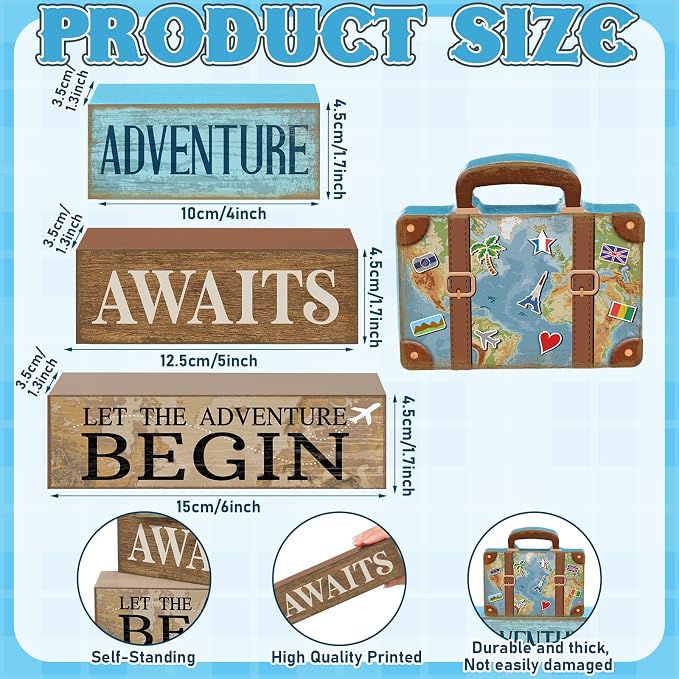 Lineshading Pcs Travel Party Decoration Vintage Adventure Await Table Decor | Stackable Rustic Decor, Bon Voyage Party Centerpiece, Luggage Design, Tiered Tray Decorations, Travel Retirement Gift