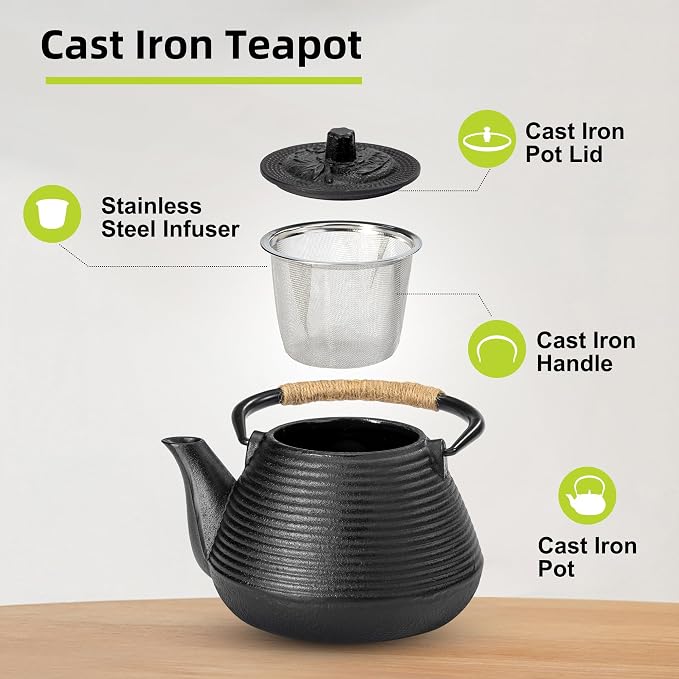 suyika Japanese Tetsubin Tea Kettle Cast Iron Teapot with Stainless Steel Infuser 30 oz/900 ml | Teapot with Stainless Steel Infuser