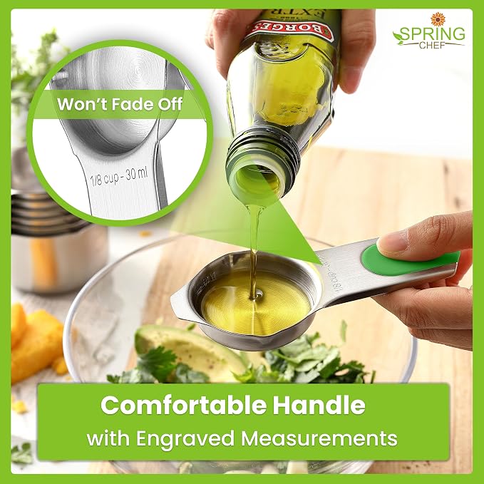 Spring Chef Magnetic Measuring Cups & Spoons Set of 15, Patented, Neon | Stackable Stainless Steel Measuring Cups & Heavy Duty Metal Measuring Spoons with Levelers for Dry & Liquid Ingredients