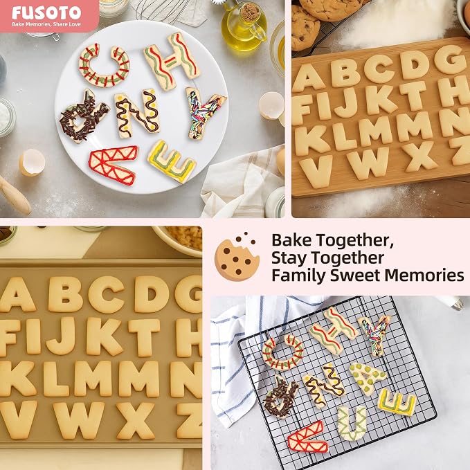 FUSOTO 26PCS Alphabet Letters Cookie Cutters Set, Letters A-Z, 3 Inches | DIY Alphabet Cake&Cookie, Stainless Steel Cookie Cutters for Baking, Letters Shaped Baking Tool for Homemaking Cookie
