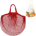 M METERXITY 1-Pack Cotton Mesh Bag, Reusable Washable Mesh Net String Grocery Bags, Reusable Produce Bags with Handle, Net Tote Bag for Fruits/Vegetables Shopping [Red, Short Handle]