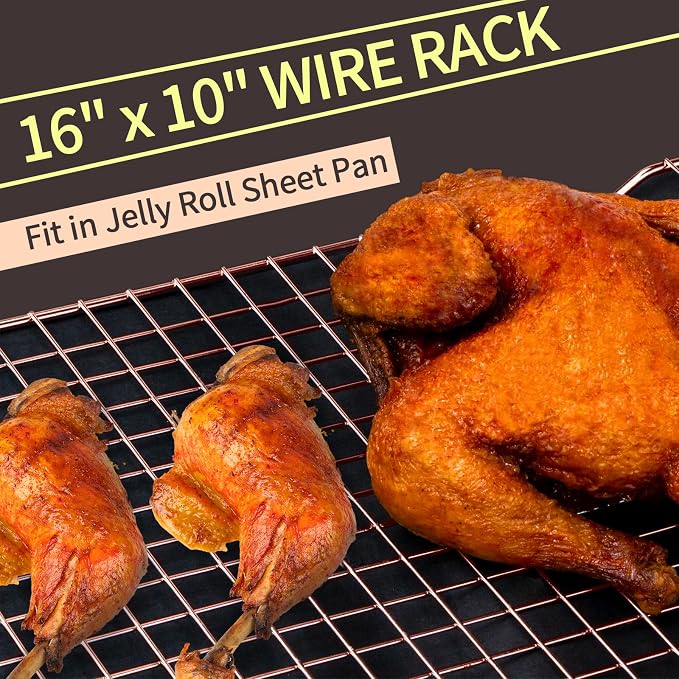 Cooling Rack for Cooking and Baking, 16" x 10" Wire Rack, Rose Gold | Thick Wire Rack, Oven & Dishwasher Safe, for Roasting, Grilling, Drying, Fits Half Sheet Pan