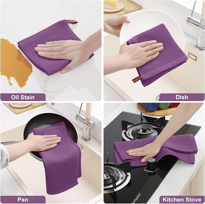 Homaxy 12 Pack 100% Cotton Kitchen Towels and Dishcloths Set, Purple | 12 x 12 Inches and 13 x 28 Inches Kitchen Towels Set, Ultra Soft Absorbent Dish Cloths for Washing Dishes