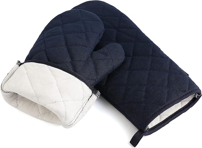Oven Mitts and Pot Holders 4 pcs Set,High Heat Resistant 500 Degree Extra Thicken Long Kitchen Cotton Oven Glove for Cooking (12 Inch,Deep Blue)