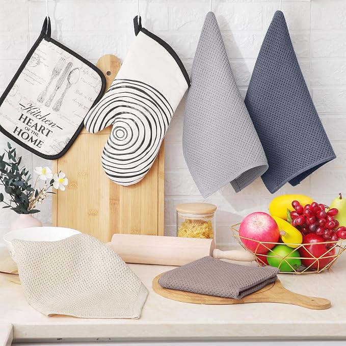 Homaxy 100% Cotton Waffle Weave Kitchen Dish Cloths, 4-Pack, Mixed Color | 12 x 12 Inches, Ultra Soft Absorbent Dish Towels, Quick Drying Dish Rags with Hanging Loop