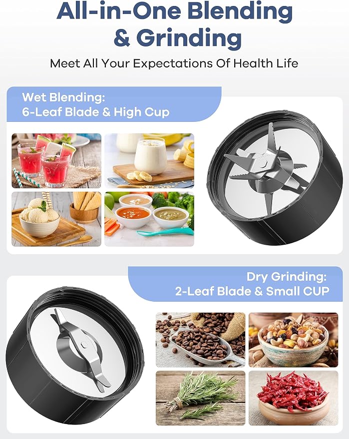 Ganiza Smoothie Blender, 900W Blenders Shakes and Smoothies | 15-Piece Personal Blender and Grinder Combo for Kitchen, Smoothies Maker with 4 BPA-Free Portable Cup, Nutritious Recipe