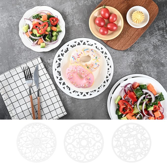 Silicone Trivets Mats for Hot Pots and Pans, Multi Purpose Trivets Mat -Heat Resistant Silicone Trivet Intricately Carved Hot Pads Set of 6 (F: Style 1-White)