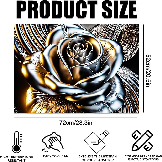 Nuxovilar Stove Top Cover Cooktop Mat 28.3x20.4in Polyester Diatom | Electric Guard Range Countertop Pad Burner Protection Sheet Kitchen Decor Cooking Area Home Styling (Metallic Rose)