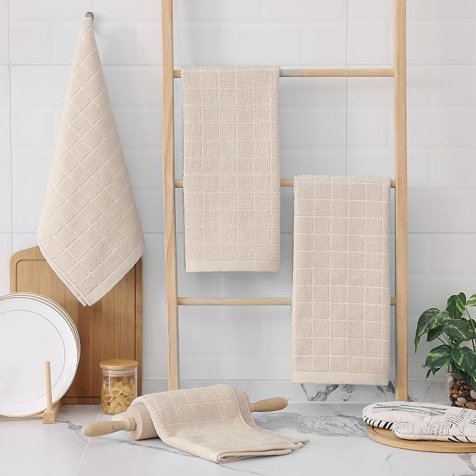 Homaxy 100% Cotton Terry Kitchen Towels, 2 Pack, Beige | Ultra Soft and Absorbent Dish Towels for Kitchen, Suitable for Drying and Washing Dishes
