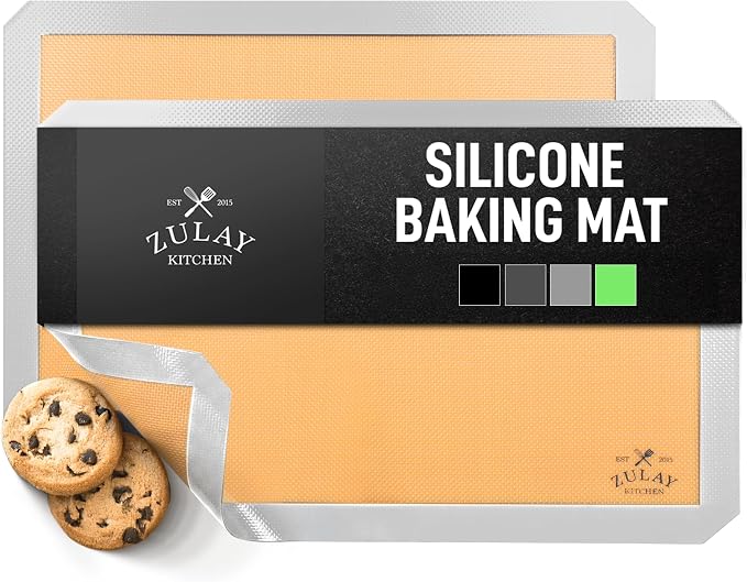 Zulay Kitchen Silicone Baking Mat 2 Pack – 16.5"×11.6" BPA-Free Reusable Baking Sheet, Heat Resistant 480°F – Non-Slip Border, Perfect for Cookies, Bread, Pastries & Oven Use - (Light Gray)