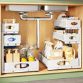 Kitstorack Under Sink Organizer 3-Tier Slide Out Drawer for Bathroom 2-Pack | Height Adjustable, Metal Mesh Storage Rack, Pull out Cabinet Organizer Shelf for Kitchen Pantry Home Laundry Organization