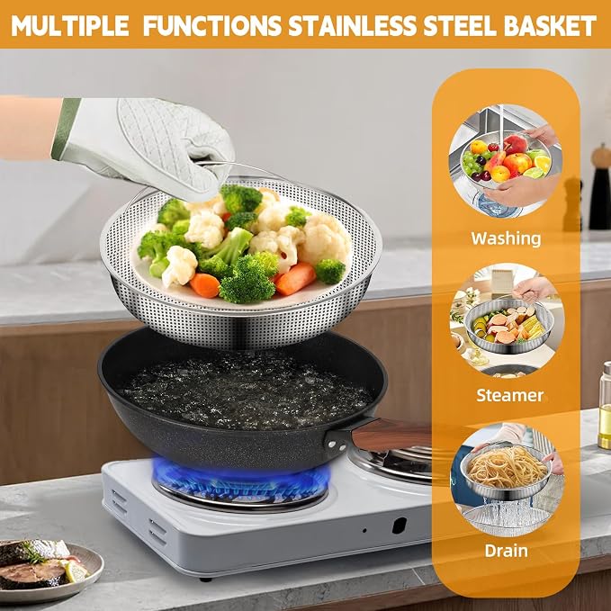 AOSION 13'' Nonstick Wok, Woks & Stir-Fry Pans with Lid and Steamer Basket