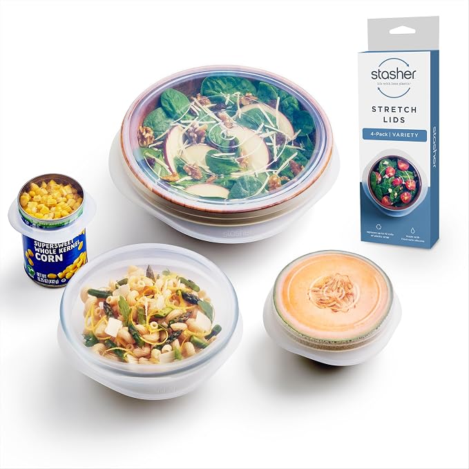Stasher Reusable Silicone Stretch Lids, Clear, 4-Pack, Variety of Sizes