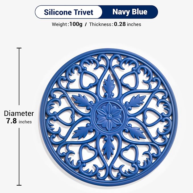 SMARTAKE 6 Set Silicone Trivet Mats for Hot Dishes Pots Pans (Navy Blue) | Heat Resistant Pots and Pans Holders, Non-Slip Flexible Pads Coasters for Countertops Table, Modern Kitchen Decor Accessories
