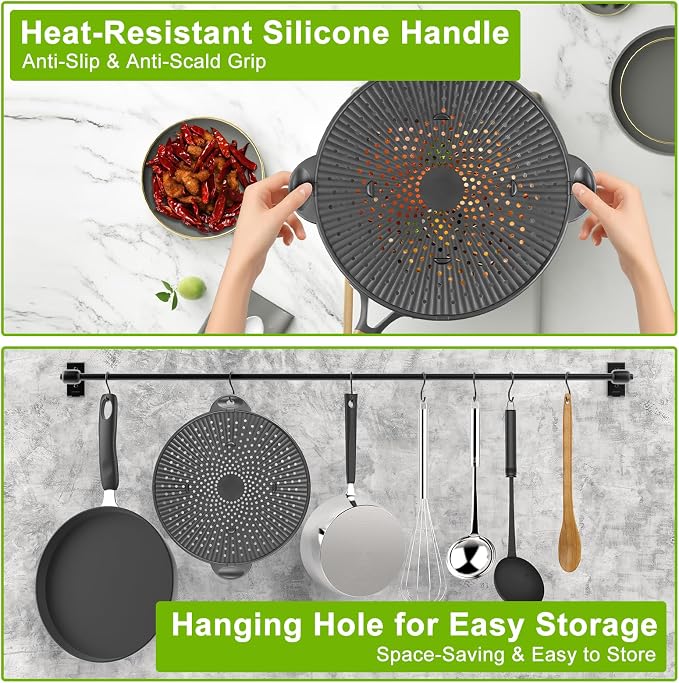 Silicone Splatter Screen for Frying Pan - 11 Inch Heat-Resistant Silicone Grease Splatter Guard, Multi-Use Oil Splash Guard for Kitchen Cooking Pan Cover, Dishwasher Safe
