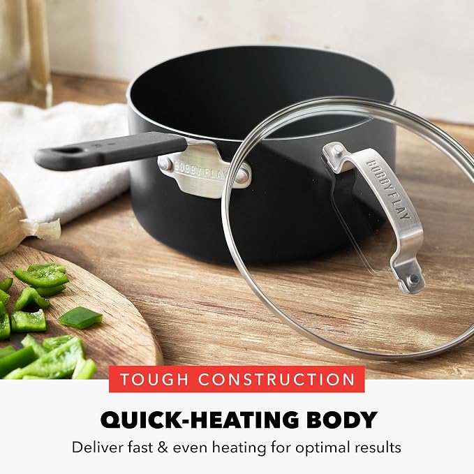 GreenPan x Bobby Flay 2.5QT Ceramic Nonstick Saucepan with Glass Lid, Black | PFAS-Free Diamond Ceramic Nonstick Chef Pan, Silicone Handle, Induction & All Stovetop Compatible, Dishwasher and Oven Safe