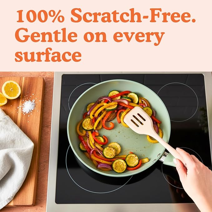 NonToxic Platinum Silicone Utensils, 100% Plastic-Free, 4-Pcs, Beige | LFGB-certified platinum silicone. Solid steel core, no hidden plastics. 500°F heat resistant. Non-scratch. Dishwasher safe