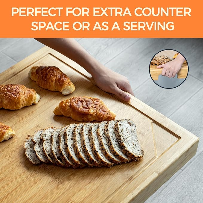 Fun Memories Noodle Board Stove Cover - Bamboo Wood Top Covers for Electric and Gas Sink RV 30 inL x 22 inW x 2.5 inTh Raised Cutting with Legs Juice Grooves