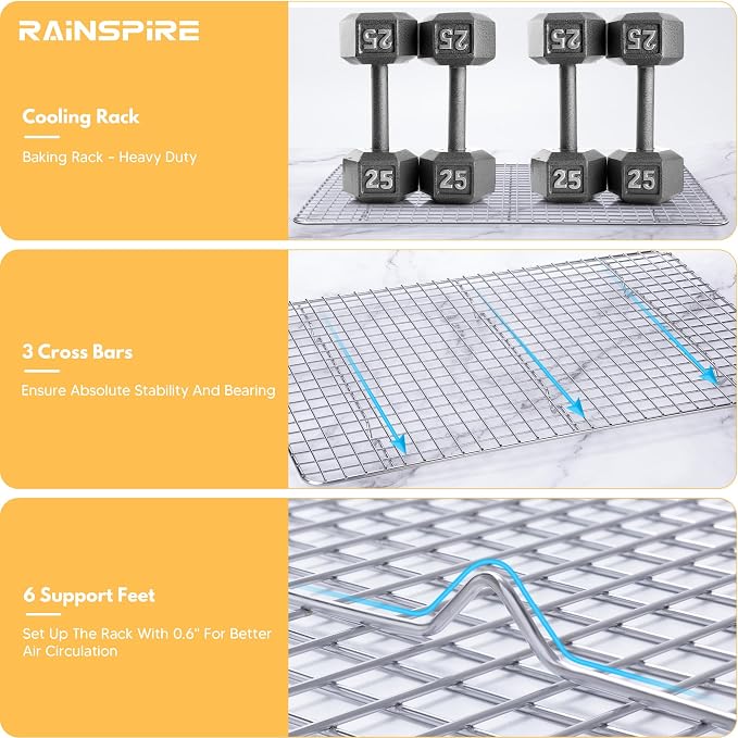 Cooling Rack Stainless Steel, Heavy Duty Cooling Racks for Cooking and Baking, Oven Safe Wire Rack for Cooking, Baking Rack for Oven Cooking Fits Half Sheet Cookie Pan, 12" x 17", 1-Pack