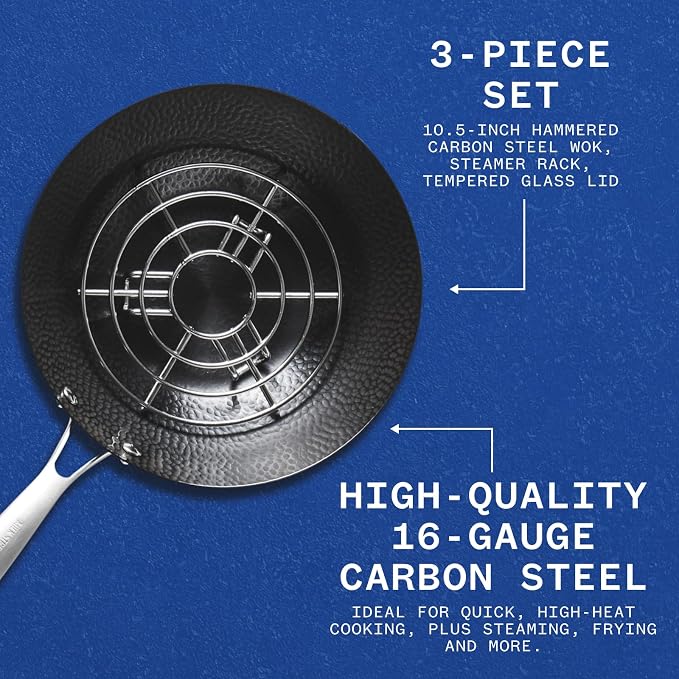 Milk Street 3-Piece 10.5-Inch Small Hammered Carbon Steel Wok