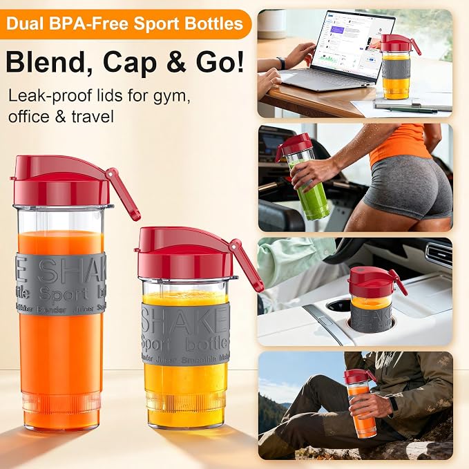 Personal Blender, 650W Smoothie Blenders for Shakes and Smoothies with Grinder Cup & 2 BPA-Free Portable Cups (20oz+14oz), Blenders for Juices, Smoothies Maker for Kitchen, Dark Red