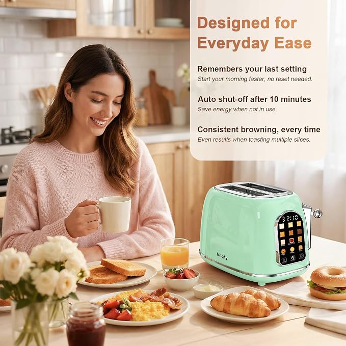 Mecity Toaster 2 Slice, Touch Screen Wide Slot Retro Toaster For Breads Bagel Muffin Waffle, House Warming Gift New Home, 120V 825W, Light Green
