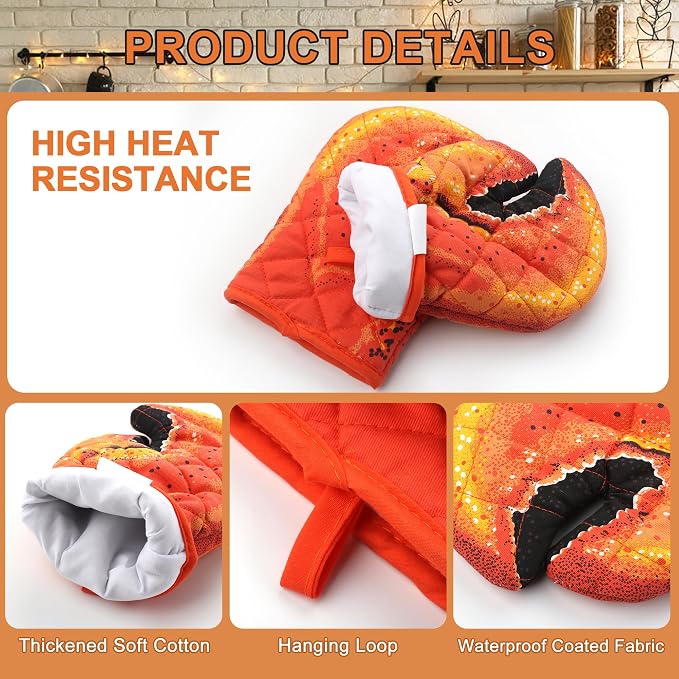 Lobster Claw Oven Mitts Quilted Cotton Lining Design Heat Resistant Crab Claw Gloves Microwave Oven Gloves Lobster Oven Mitts for Women Funny Oven Mitt Lobster Claw Gloves for Baking, BBQ, Grilling
