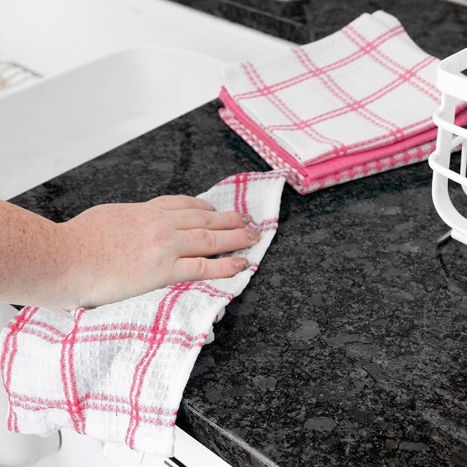 T-Fal Premium Waffle Dish Cloths: Highly Absorbent, Super Soft Long Lasting - 100% Cotton, 12"x13" Towel for Cleaning & Drying, (12-Pack), Pink