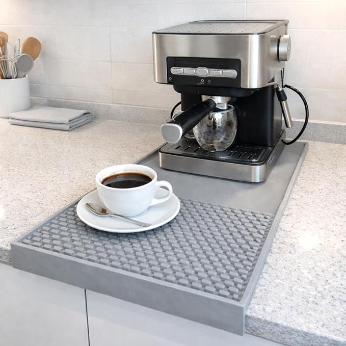 Coffee & Bar Mat For Countertop With "Edge Protection" – Espresso Machine & Coffee Maker Mat – Silicone Heat Resistant Mat – Non-Slip & BPA-Free Food Grade Mat – 12"(Front) x 24"(Length), Gray