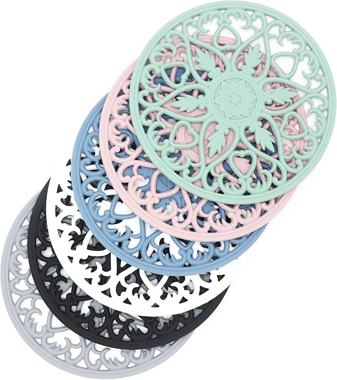 Smitchraft Silicone Trivets for Hot Dishes, Pots & Pans, Non-Stick Hot Pads Kitchen Quartz Countertops, Silicone Pot Holders Mats, Multi-use Carved Heat Resistant Mats for Counter & Table, Set 3 Blue