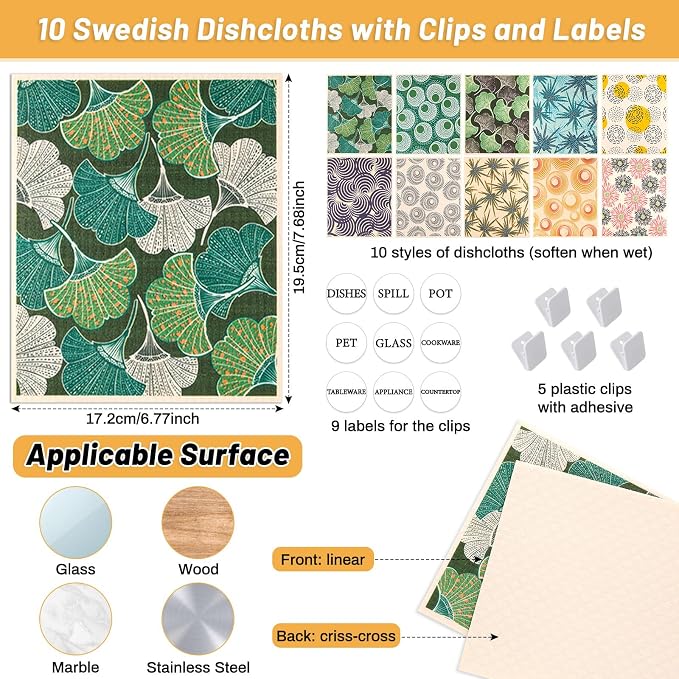 Lucomb Sedish Dishcloth (10 Pack-MultiPlants+ Clips)