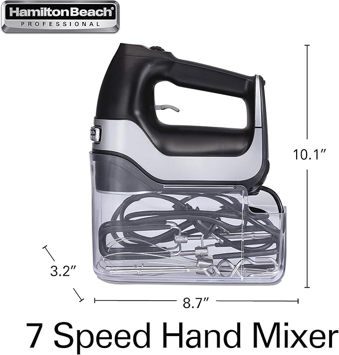 Hamilton Beach Professional 7-Speed Digital Electric Hand Mixer | High-Performance DC Motor | Slow Start | Snap-On Storage Case | SoftScrape Beaters, Whisk, Dough Hooks | Matte Black