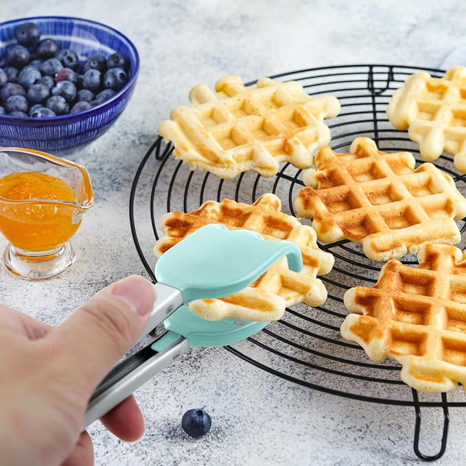Mini Waffle Tongs by StarBlue Green – 10 Inches Silicone and Nylon Serving Tongs with Non-Slip Smooth Handles, Non-Scratch and Dishwasher Safe, Multipurpose Spatula Tongs for Belgian Waffle Serving