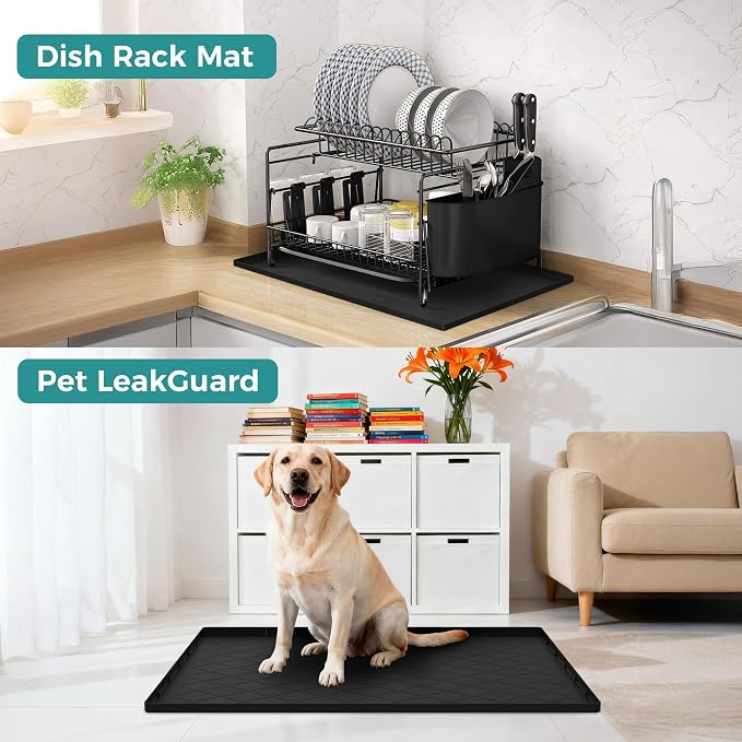 URMONA 31" x 19" Waterproof Silicone Mat in Multiple Sizes & Colors, Under Sink Mat for Kitchen & Bathroom, Pet Food Pad for Dogs & Cats, Kitchen Cabinet Liner, Multi-Purpose for Storage(Dark Grey)