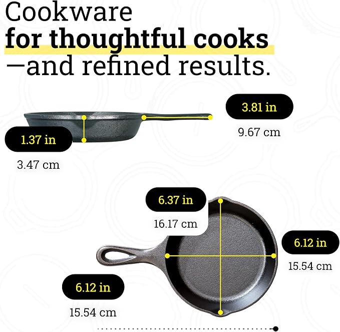 Lodge Seasoned Cast Iron Skillet 6.5 Inches - PFAS-Free, Non-Toxic Cookware - Use with an Oven, Stove, Grill, or Campfire - Naturally Non-Stick & Oven Safe