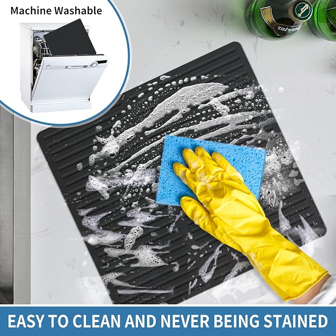 Bligli Silicone Sink Saddle, Large and Durable Sink Divider Mat with No Suction Cups, Kitchen Divided Sink Protector Mat for Glassware Dishes, Easy to Clean and No Smell, 11.8" x 12.4" (Black)