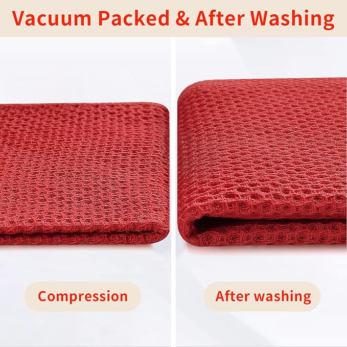 Homaxy 100% Cotton Waffle Weave Kitchen Towels, 3-Pack, Brick Red | 13 x 28 Inches, Ultra Soft Absorbent Dish Towels, Quick Drying Cleaning Towels