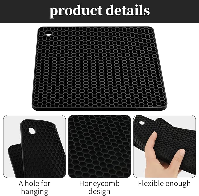 Silicone Trivets for Hot Dishes, Pots and Pans, Hot Pads for Kitchen, Navy Blue Silicone Pot Holders Mats for Kitchen Quartz Counter Heat Resistant Mat, Flexible Table Trivet Mat Set 4