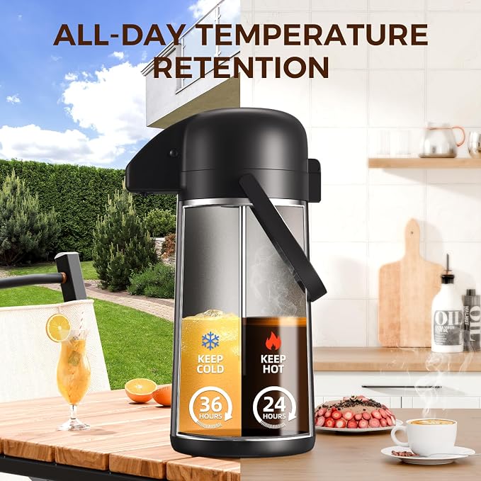 Coffee Carafe for Keeping Hot, 85OZ Airpot Coffee Dispenser with Pump | Large Thermal Coffee Urn for Hot Drinks Tea Liquid, 304 Insulated Stainless Steel Hot Water Beverage Dispenser for Parties