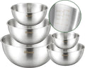 304 Stainless Steel Mixing Bowls Set of 5, 1.1/1.6/1.9/2.5/3.5 QT Food Grade Metal Bowls with Measurement Marks, Dishwasher Safe & Stackable Nesting for Baking, Salads, Meal Prep, RV & Camping